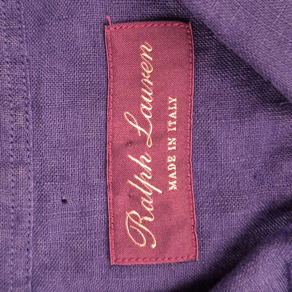 RALPH LAUREN PURPLE LABEL Italy Dark Blue Weave LINEN Sz 17 Mens Dress Shirt - Picture 2 of 6